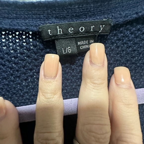 Theory Hyori Cashcotton Waffle Knit Cardigan Cashmere Blend Large Navy Blue EUC - Picture 4 of 8